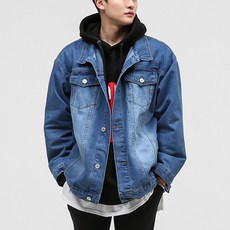 단군기획 남성용 오버핏 후드탈부착 데님 자켓