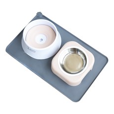 제이코 강아지 식기 3종 세트, 1세트, 식기(핑크), 매트(그레이)