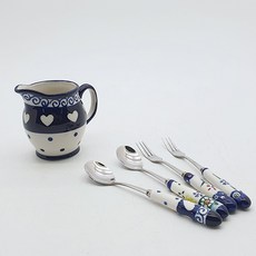파뷔에 2인조 다기 5p 세트, 1세트, 크리머 + 티스푼 2p + 티포크 2p