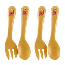 aizoum 碰碰狐印花玉米材質孩童湯匙+叉子組, 黃色, 2組