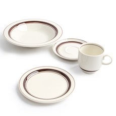 Kanesuzu ceramics 經典義大利麵碗盤組 單人 4入, 棕色, 麵包盤164mm+意大利面球232mm+美式杯81mm+碟子147mm