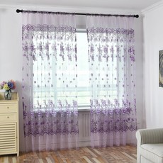 Yehome 室內設計圖案雪紡窗簾, 花卉紫色