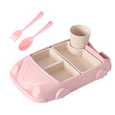 uni wooni 車子造型餐盤餐具組, 混色, 餐具2入+牛奶杯+架子+湯匙+叉子