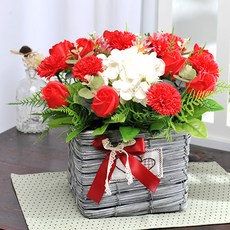 人造愛戀康乃馨花籃 大, 紅色