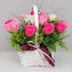 法式橢圓人造花籃, 粉色混合