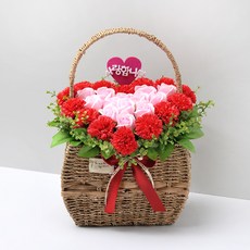 人造花 愛心康乃馨花籃, 混合顏色, 1個