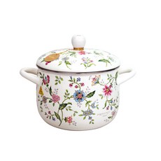 EJIRY 電磁爐適用花卉圖案雙耳琺瑯湯鍋 4.3L, 20厘米, 混色