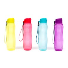 Tupperware Eco Plus 水瓶 1L x 4 種 + 翻蓋粘性 4 種套組, 藍色、紅色、黃色、紫色