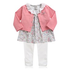 GREEN BEBE 女童針織外套+碎花連身裙+內搭褲