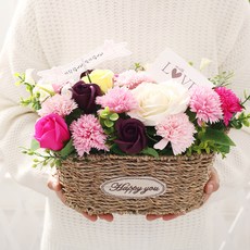 人造花康乃馨中心片籃+留言卡隨機出貨, 粉色的, 1個