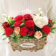 人造花康乃馨中心片籃+留言卡隨機出貨, 紅色的, 1個