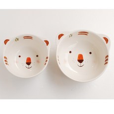 모이내츄럴 동물밥공기 + 대접 어린이식기 세트, 호랑이, 밥공기 + 대접, 1세트