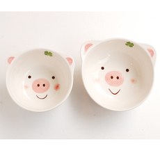 모이내츄럴 동물밥공기 + 대접 어린이식기 세트, 돼지, 밥공기 + 대접, 1세트
