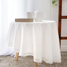 CASA VERDE Clara 純棉圓形桌布, 白色, 130圓形