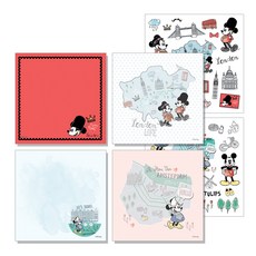 米奇米妮旅行年糕備忘錄紙 100p x 4 片 + Instic 貼紙 10p x 2 片套組 B, 混色, 1套