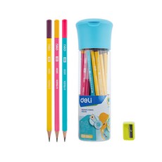 deLi 得力 Triplus 握感鉛筆 HB 30支+削鉛筆機+圓筒筆盒, 混合顏色, 1套
