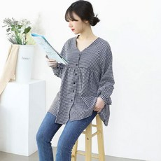 마마누리 브이넥 체크단추 임산부 블라우스 T819