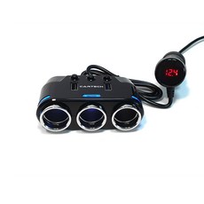 카테크 USB 2포트 볼트게이지 차량용 시거잭 3구 소캣, 1개