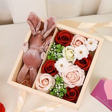 豆豆人造花 K-Package 幸運兔香皂花禮盒組, 紅色, 1個