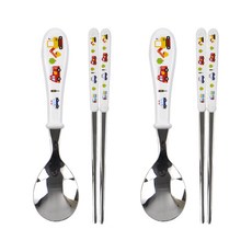 車子印花不鏽鋼湯匙筷子組, 混色, 2組, 湯匙+筷子