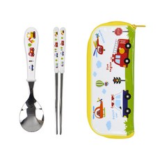 車子印花不鏽鋼湯匙+筷子+餐具袋, 混色, 湯匙+筷子, 1組