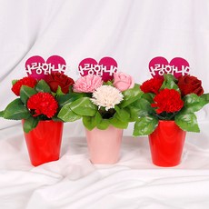 행복한세상 조화 카네이션 비누꽃 화분 세트 핑크 + 레드 2p, 혼합색상, 1세트