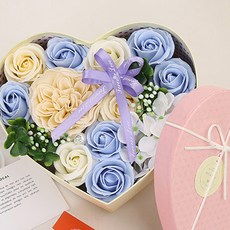 Kong人造花K-package愛心盒香皂花禮盒, 藍色