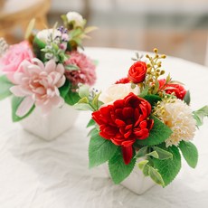 ASPASIA 肥皂花白花康乃馨中心裝飾品套組, 紅色, 粉色, 2個