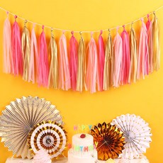 PARTYHAE 日常派對流蘇掛旗 3款, 桃紅色, 1套