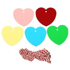 Donna&deco Shuri 愛心吊牌 100入 + 麻繩組, 天藍色, 粉紅色, 紅色, 綠色, 檸檬黃, 1套