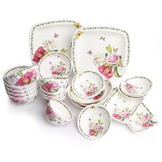 Royal Essex 骨瓷5人份居家餐具組 24件, 大玫瑰, 餐具6種