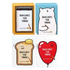 PINKFOOT 手繪便條卡 2000 4款 x 2p, 1套, 天藍色, 芥末黃, 白色麵包, 白色愛心