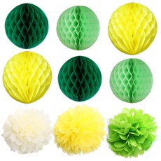 리빙다 파티 장식 꽃볼 + 허니콤볼 세트 9p, 옐로우그린