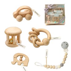 嬰兒麵包店木撥浪鼓 5 件套, 淺駝色
