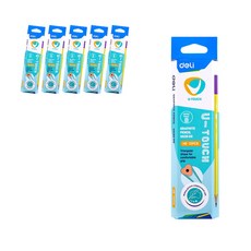 deLi 易握3角學生鉛筆 EU53000 HB 12入, 藍色+粉色、粉色+黃色、黃色+紫色, 6套