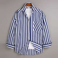 GHOST REPUBLIC 男款寬鬆條紋口袋長袖襯衫 MSH-532
