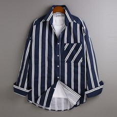 GHOST REPUBLIC 男士寬鬆條紋口袋長袖襯衫 MSH-528