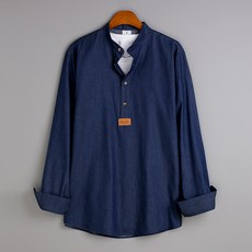 GHOST REPUBLIC 男士基本款牛仔亨利領長袖襯衫 MSH-536