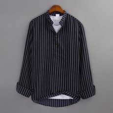 GHOST REPUBLIC 男款條紋亨利領長袖襯衫 MSH-549