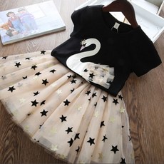 엔젤아이 여아용 백조 반팔 샤치마 상하세트