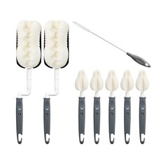 lieto B款奶瓶清洗組 旋轉奶瓶刷 2入+奶嘴刷 5入+吸管刷, 1組, 灰色