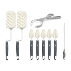 lieto 奶瓶清潔組 D款 旋轉式奶瓶刷 2入+奶嘴刷 5入+奶嘴夾+吸管刷, 1組, 灰色