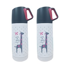 杯蓋式長頸鹿圖案保溫瓶 2入組, 粉色, 500ml