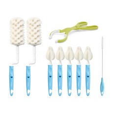 lieto 奶瓶清潔組 D款 旋轉式奶瓶刷 2入+奶嘴刷 5入+奶嘴夾+吸管刷, 1組, 天空藍