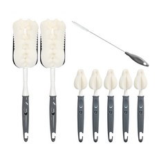 lieto 奶瓶清洗組 A款 奶瓶刷 2入+奶嘴刷 5入+吸管刷, 1組, 灰色