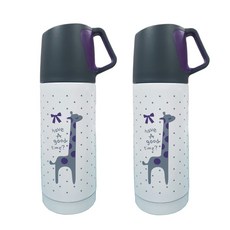 杯蓋式長頸鹿圖案保溫瓶 2入組, 紫色, 500ml