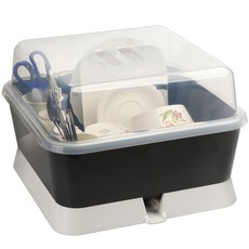 m'etonne 自動排水帶蓋碗盤瀝水架, 現代灰, 1個