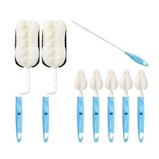 lieto B款奶瓶清洗組 旋轉奶瓶刷 2入+奶嘴刷 5入+吸管刷, 1組, 天空藍