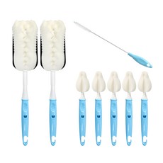 lieto 奶瓶清洗組 A款 奶瓶刷 2入+奶嘴刷 5入+吸管刷, 1組, 天空藍