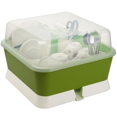 m'etonne 自動排水帶蓋碗盤瀝水架, 復古綠, 1個